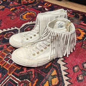 White leather fringe converse